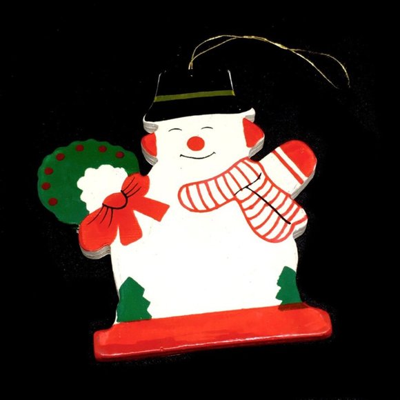 Vintage 1960s Lot of 5 Folk Art Handmade Wooden Christmas Tree Ornaments Santa - Picture 8 of 9